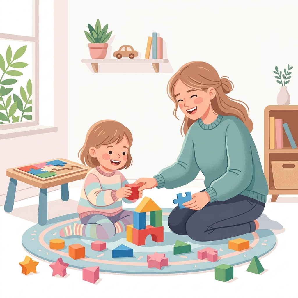 Child playing with developmental puzzle blocks