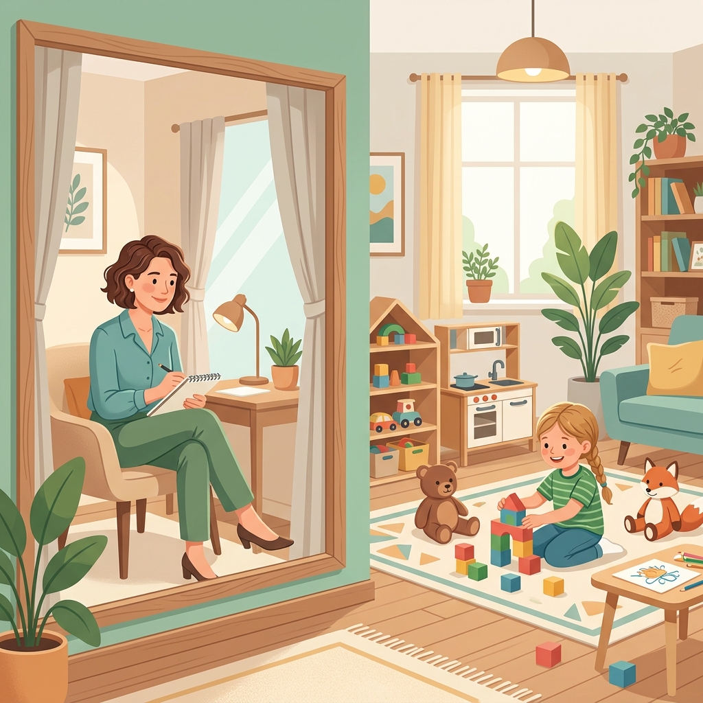 Psychologist observing children play developmental games